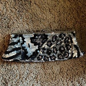 Black and Sliver Sequin Clutch Purse